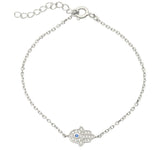 Pulseira Mão de Fátima em prata 925 com zircónia azul