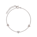 Pulseira delicada em prata 925 com corações e zircónias