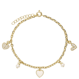 Pulseira delicada banhada a ouro com zircónia, pérola e esmalte branco