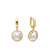 Pendentes banhados a ouro com zircónia e pérola