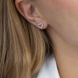 Brincos de placa coração em prata 925 com zircónias