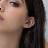 Brincos de placa em prata 925 com zircónia e opala azul