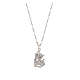 Fio com pendente gato em prata de lei 925 com zircónias