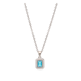 Fio com pendente quadrado em prata de lei 925 com zircónia azul