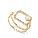 Anel banhado a ouro com zircónia e pérola