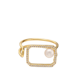Anel banhado a ouro com zircónia e pérola