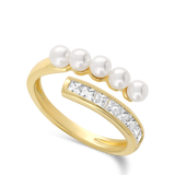 Anel banhado a ouro com zircónias e pérolas