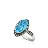 Anel em prata 925 com zircónia azul e marcassita