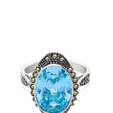 Anel em prata 925 com zircónia azul e marcassita
