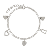 Pulseira corações em prata 925 com zircónias