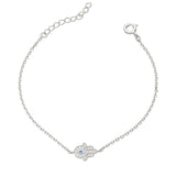 Pulseira delicada em prata 925 com Mão de Fátima e zircónia azul