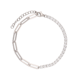Pulseira dupla de corrente em prata de lei 925 com zircónia