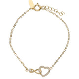 Pulseira delicada banhada a ouro com zircónia coração e infinito