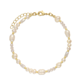 Pulseira delicada banhada a ouro com pérolas