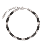 Pulseira masculina em aço inoxidável e lolita preto