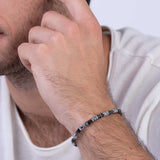 Pulseira masculina em aço inoxidável e lolita preto