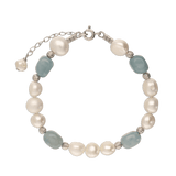 Pulseira de pérolas em prata 925 com quartzo azul