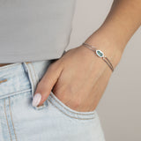 Pulseira delicada em prata 925 com vidro cristal hexágono
