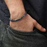 Pulseira Masculina, Banhado a Ouro, Azurita de cultivo