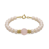 Pulseira de pérolas banhada a ouro com quartzo rosa