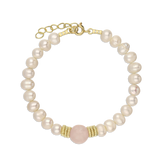 Pulseira de pérolas banhada a ouro com quartzo rosa