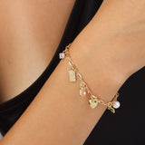 Pulseira Temática, Banhado a Ouro, Zircónia de cultivo, Pérola cultivada