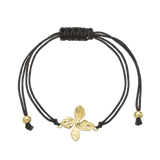 Pulseira em corda com flor banhada a ouro
