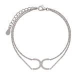 Pulseira dupla em prata 925 com elo duplo com zircónias transparentes