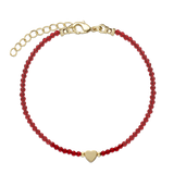 Pulseira coração banhada a ouro com cristais vermelhos