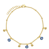 Pulseira  olhos banhada a ouro com esmalte azul