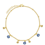 Pulseira  olhos banhada a ouro com esmalte azul