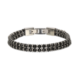 Pulseira masculina dupla em aço inoxidável com ónix e hematite