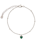 Pulseira delicada em prata de lei 925 com pendente coração de zircónia verde