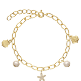 Pulseira de corrente, Banhado a Ouro, Zircónia de cultivo, Pérola cultivada