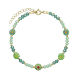 Pulseiras de pedras banhada a ouro com cristais e vidro Murano verde