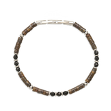 Pulseira masculina em aço inoxidável com ónix, hematite e olho-de-tigre colorido