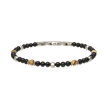 Pulseira masculina em aço inoxidável com ónix e olho-de-tigre preto e castanho