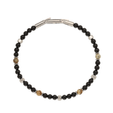Pulseira masculina em aço inoxidável com ónix e olho-de-tigre preto e castanho