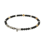 Pulseira masculina em aço inoxidável com ónix e olho-de-tigre preto e castanho