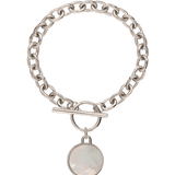Pulseira de corrente de aço inoxidável com pendente de madrepérola