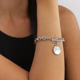 Pulseira de corrente de aço inoxidável com pendente de madrepérola