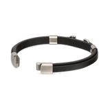 Pulseira masculina em aço inoxidável com couro preto