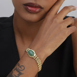 Pulseira de corrente larga banhada a ouro com aventurina verde