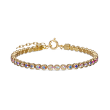 Pulseira de ténis banhada a ouro com vidro cristal colorido