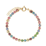 Pulseira de ténis banhada a ouro com vidro cristal colorido