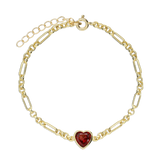 Pulseira de corrente banhada a ouro com coração de granada vermelha