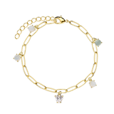 Pulseira de corrente banhada a ouro com charms de cristal verde e zircónia