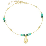Pulseira para tornozelo banhada a ouro com cristais verde
