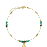 Pulseira para tornozelo banhada a ouro com cristais verde