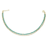 Pulseira dupla para tornozelo banhada a ouro com cristais azul céu